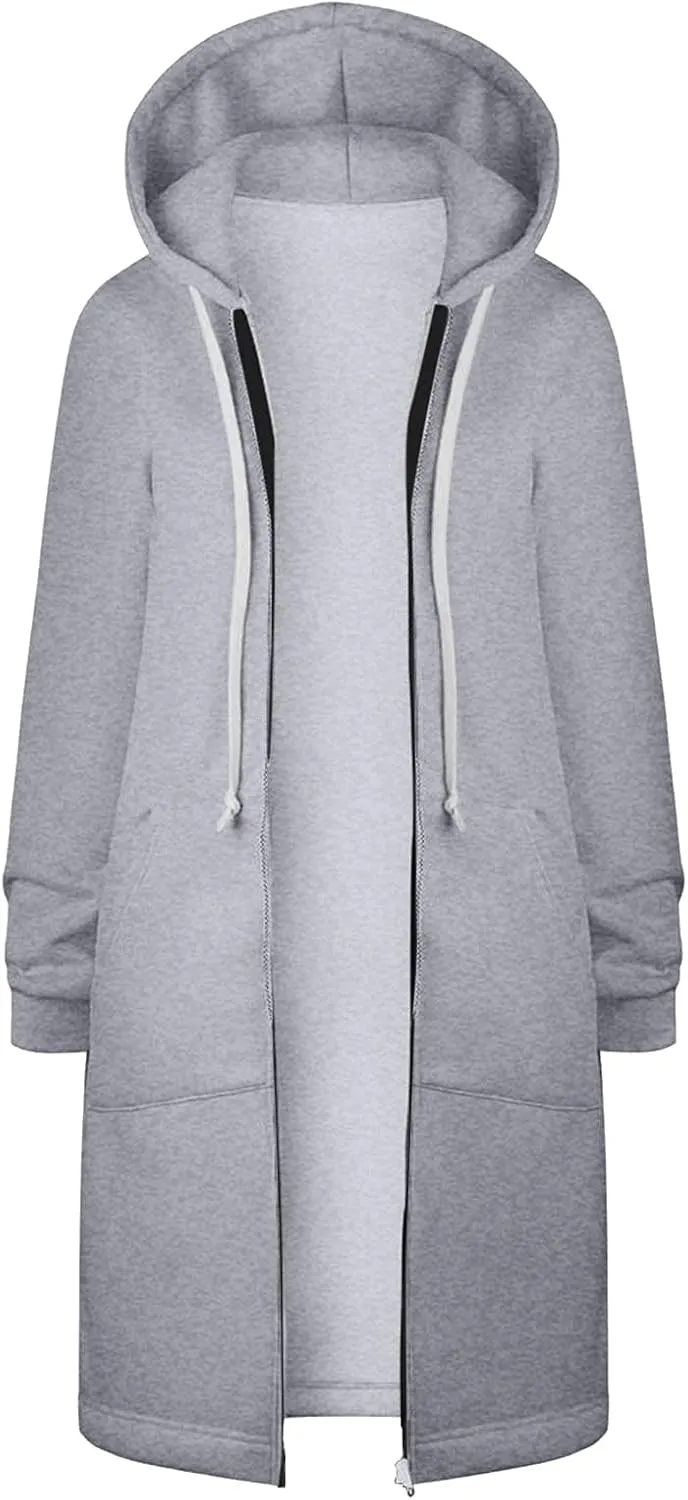 Oversized Hoodies for Women Zip Up Knee Length Tunic Sweatshirts Fall Casual Long Sleeve Hooded Jackets with Pockets