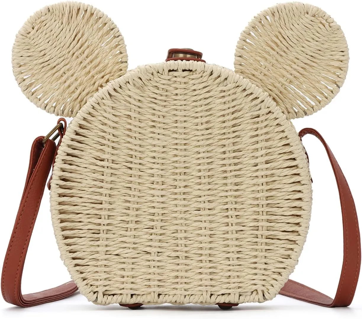 Oweisong Round Rattan Purse for Women Wicker Straw Crossbody Bag Cute Summer Beach Bag Woven Handbag for Vacation