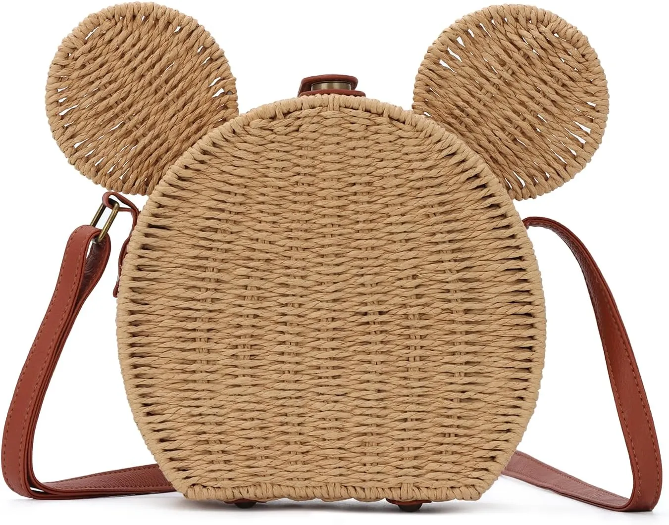 Oweisong Round Rattan Purse for Women Wicker Straw Crossbody Bag Cute Summer Beach Bag Woven Handbag for Vacation
