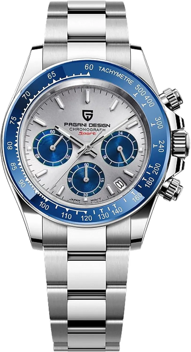 Pagani Design Mens Sapphire Glass Chronograph Stainless Steel Waterproof Luminous Watch Japanese Movement Men Quartz Watch for Men