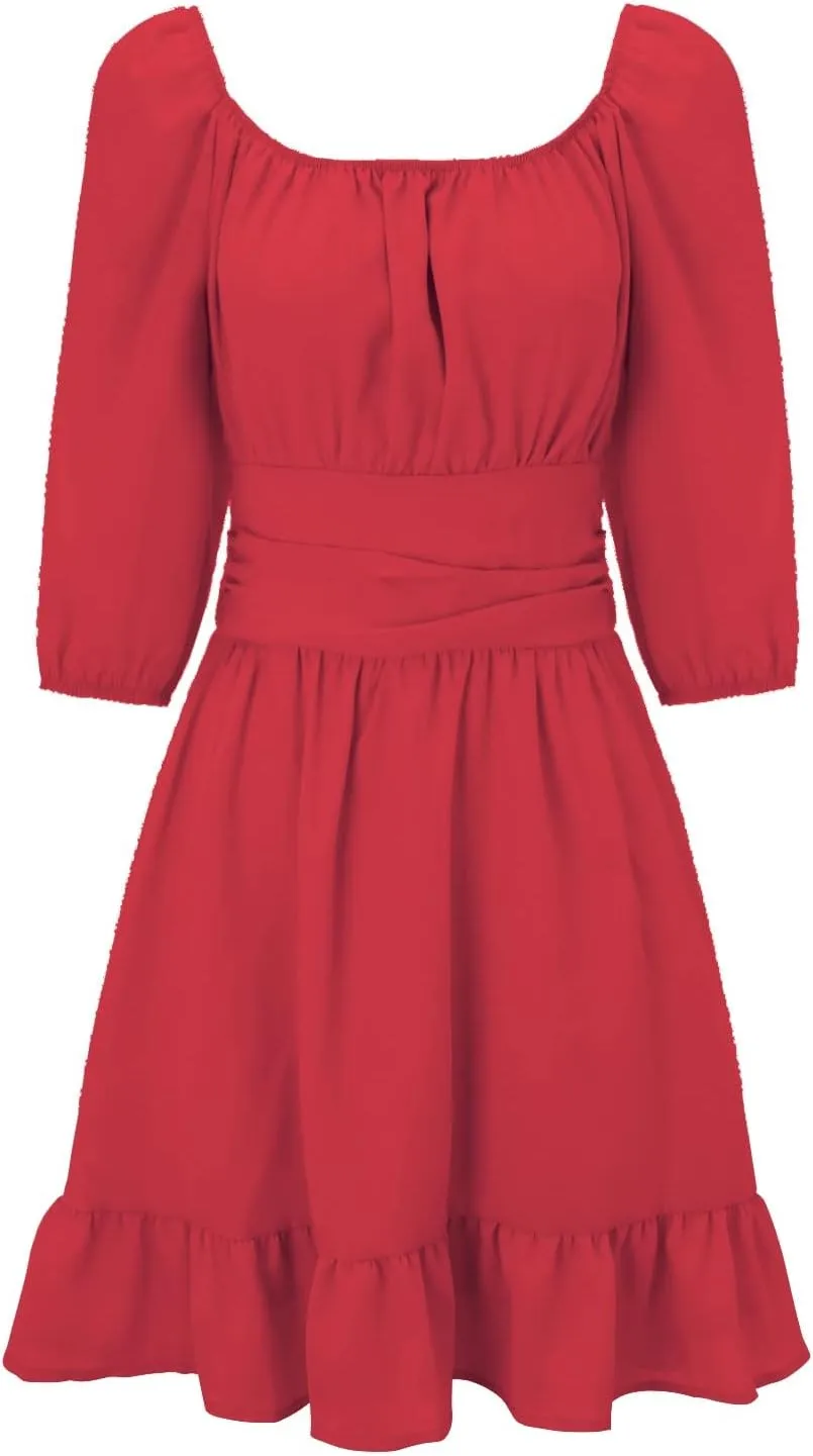 Party Dresses for Women Off Shoulder Ruffle Short Sleeve Mini Dress Tie Back Flowy A-Line Summer Casual Sundress