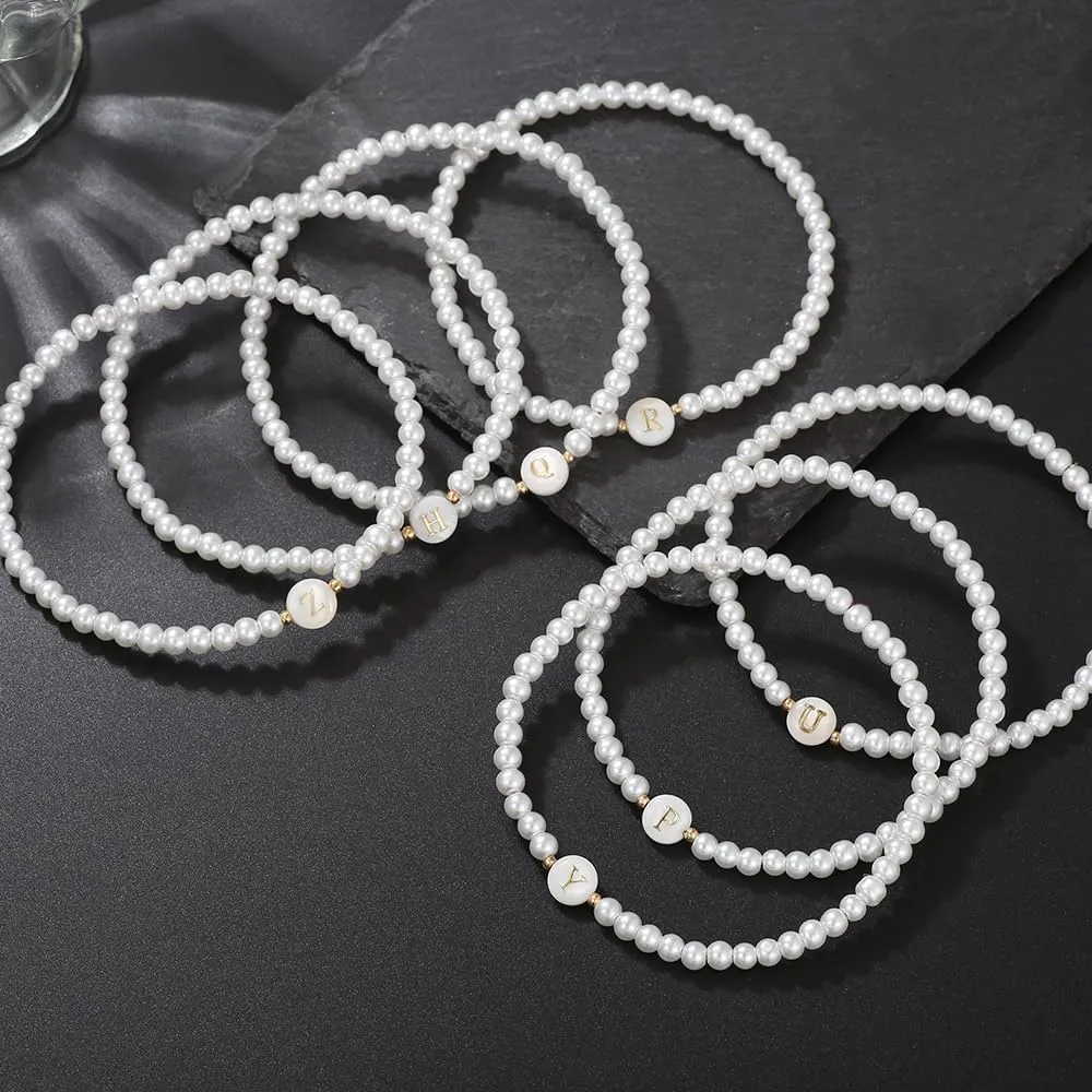 Pearl Initial Bracelet for Women - Personalized A-Z Letter Cute Bracelet for Women Bridesmaid Proposal Wedding Bride Party Bridal Shower Mothers Day Gift
