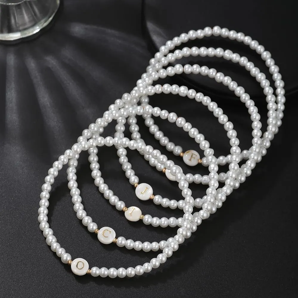 Pearl Initial Bracelet for Women - Personalized A-Z Letter Cute Bracelet for Women Bridesmaid Proposal Wedding Bride Party Bridal Shower Mothers Day Gift
