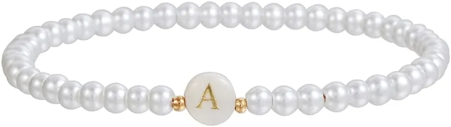 Pearl Initial Bracelet for Women - Personalized A-Z Letter Cute Bracelet for Women Bridesmaid Proposal Wedding Bride Party Bridal Shower Mothers Day Gift