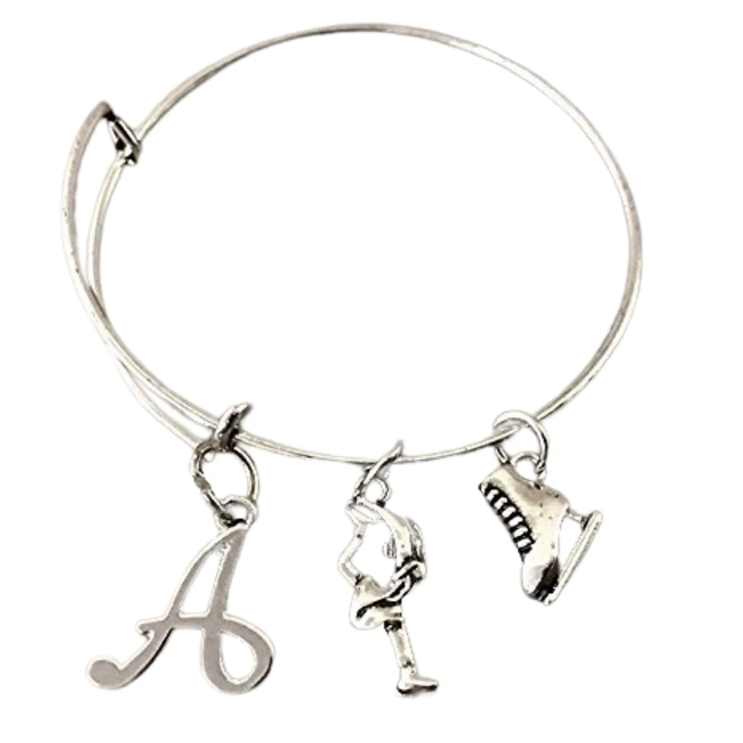Personalized Figure Skating Bracelet with Letter Charm, Girls Ice Skating Jewelry, Ice Skate Charm Bracelet - Figure Skating Gifts