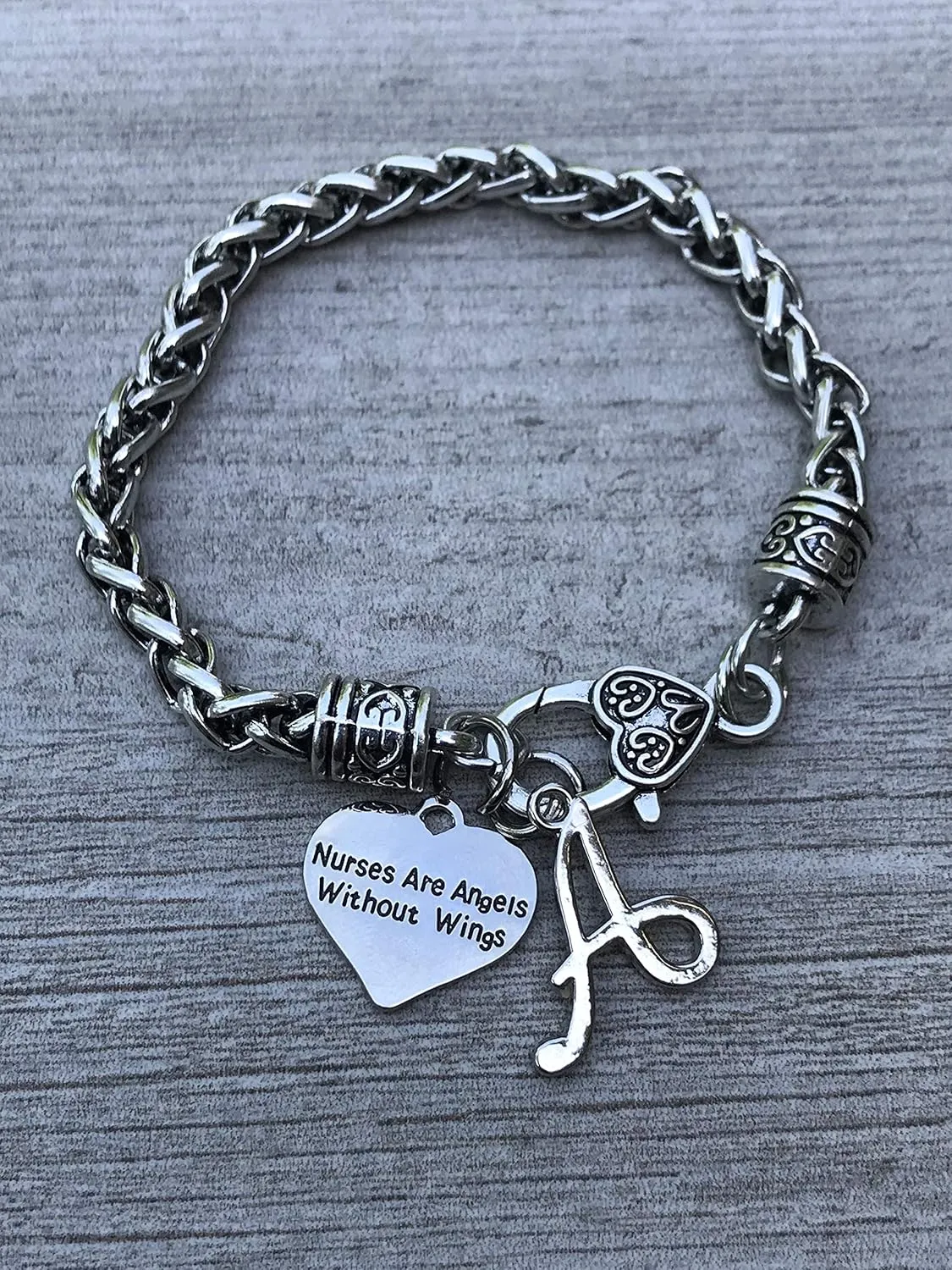 Personalized Nurse Charm Bracelet with Letter Charm, Nurses are Angels without Wings Jewelry, Nurse Bangle- Nurse Gifts