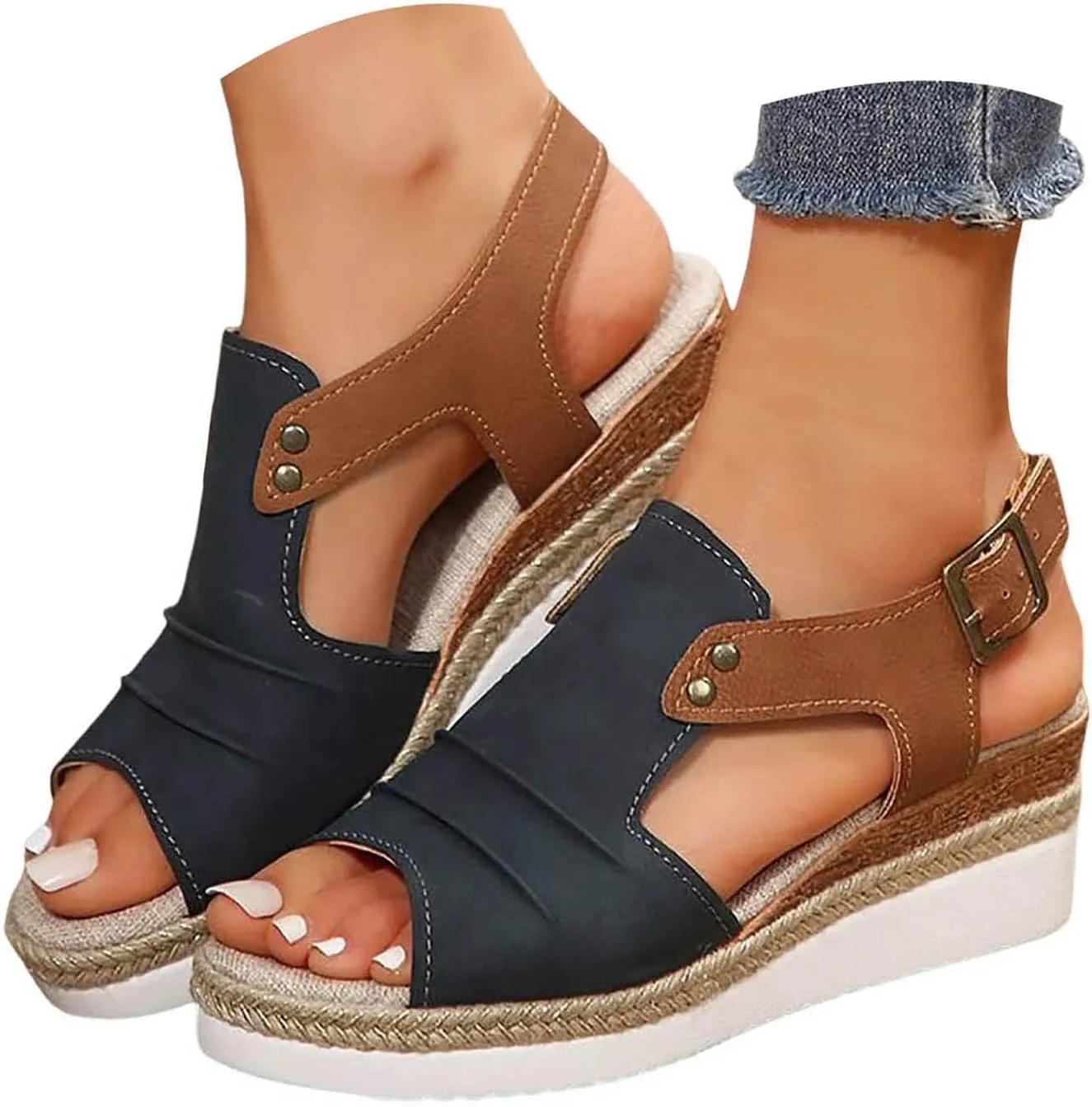Platform Sandals Women Dressy,Comfy Open Toe Summer Sandals Espadrilles Wedge Sandals Casual Strappy Orthopedic Shoes