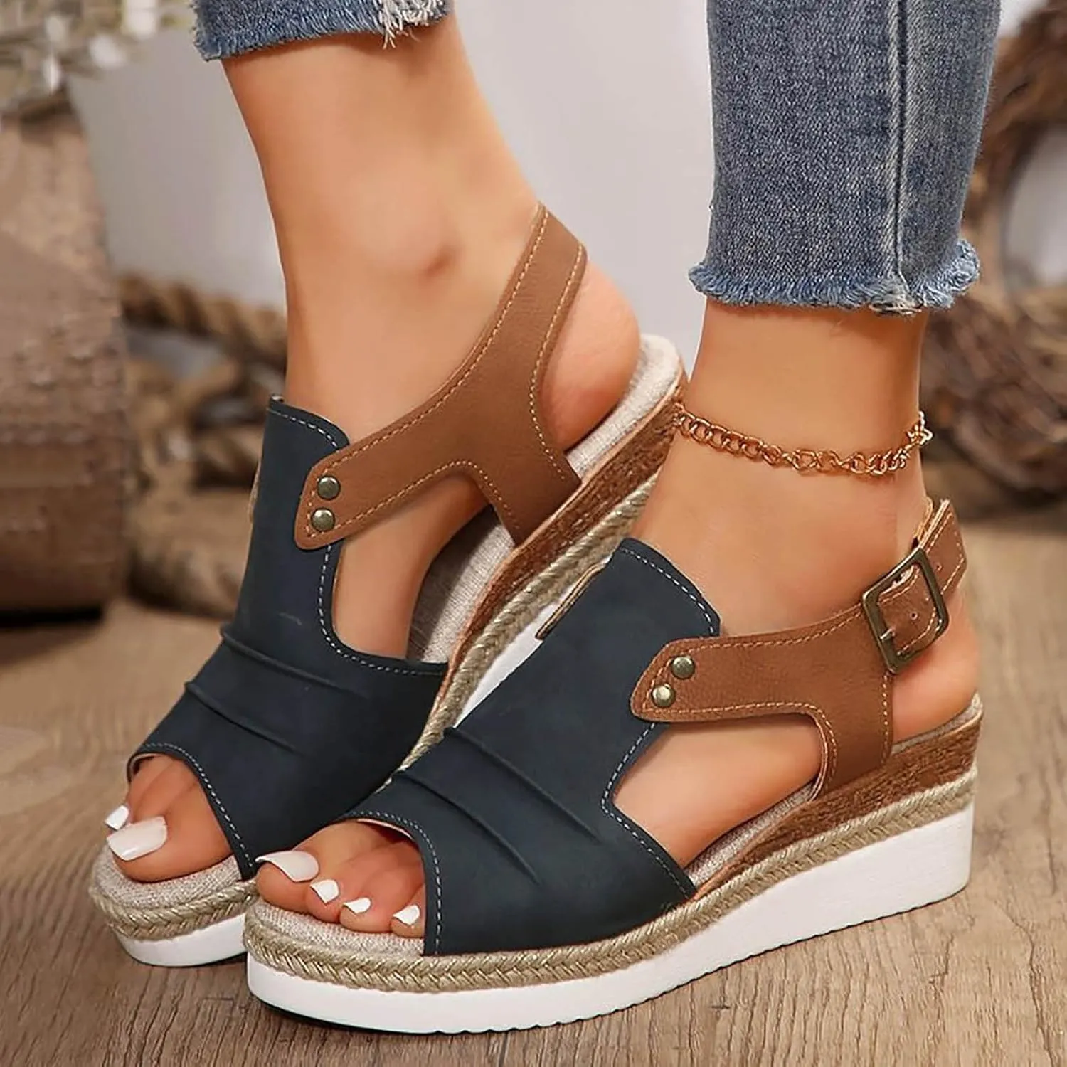 Platform Sandals Women Dressy,Comfy Open Toe Summer Sandals Espadrilles Wedge Sandals Casual Strappy Orthopedic Shoes