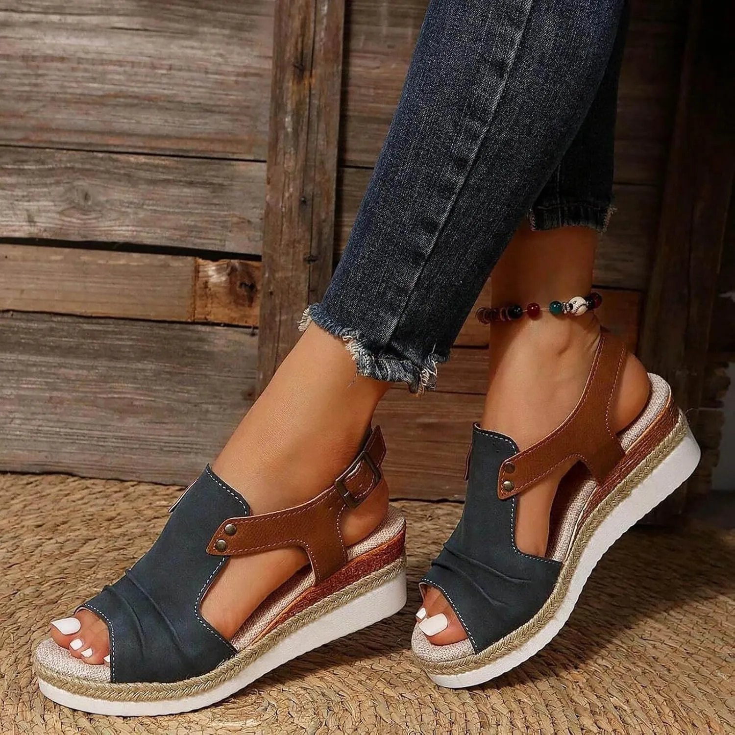 Platform Sandals Women Dressy,Comfy Open Toe Summer Sandals Espadrilles Wedge Sandals Casual Strappy Orthopedic Shoes