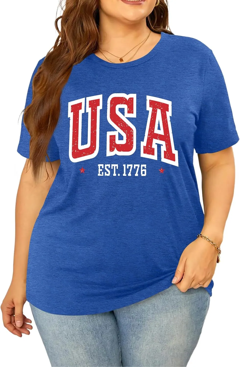 Plus Size American Flag Shirts Women Patriotic Shirts USA Flag Graphic T-Shirt 4th of July Tee Tops