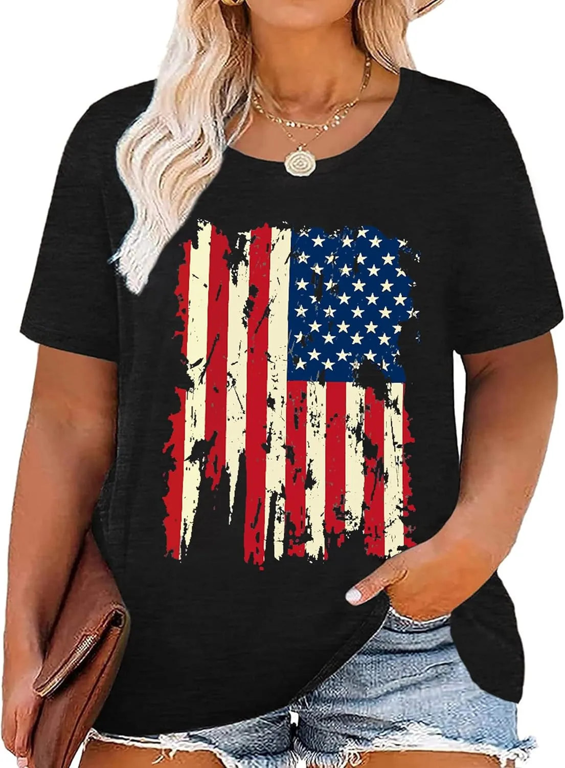 Plus Size American Flag Shirts Women Patriotic Shirts USA Flag Graphic T-Shirt 4th of July Tee Tops