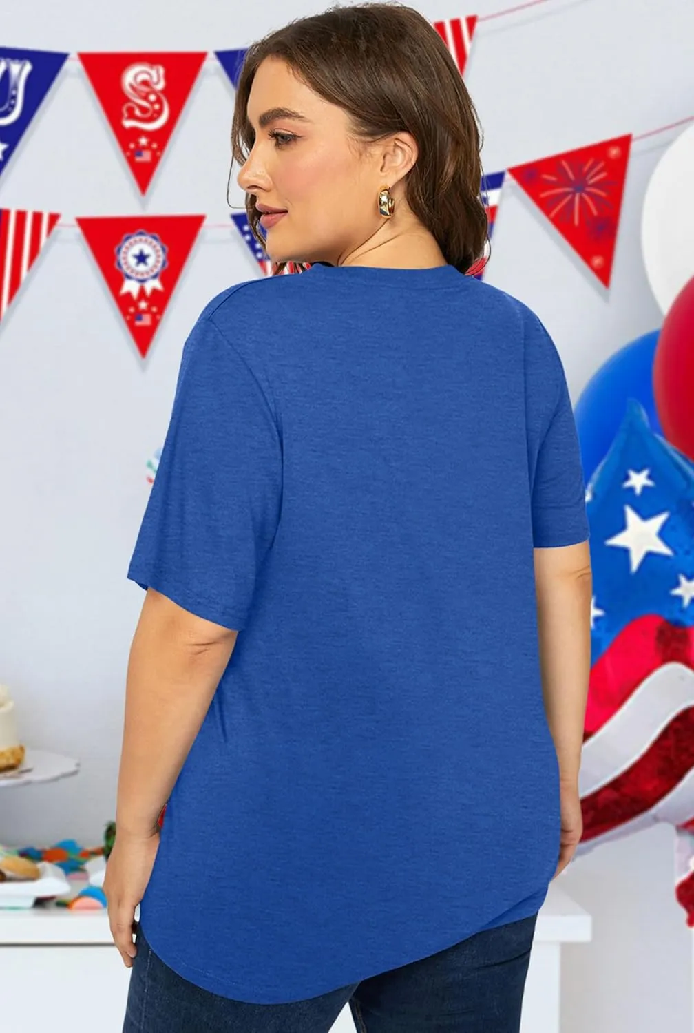 Plus Size American Flag Shirts Women Patriotic Shirts USA Flag Graphic T-Shirt 4th of July Tee Tops