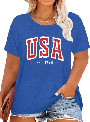 Plus Size American Flag Shirts Women Patriotic Shirts USA Flag Graphic T-Shirt 4th of July Tee Tops