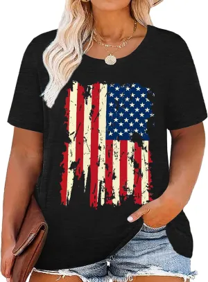 Plus Size American Flag Shirts Women Patriotic Shirts USA Flag Graphic T-Shirt 4th of July Tee Tops