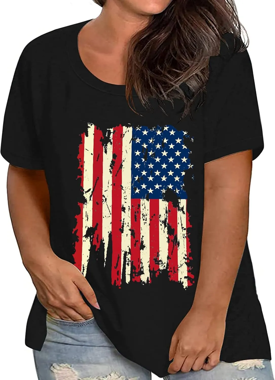 Plus Size American Flag Shirts Women Patriotic Shirts USA Flag Graphic T-Shirt 4th of July Tee Tops