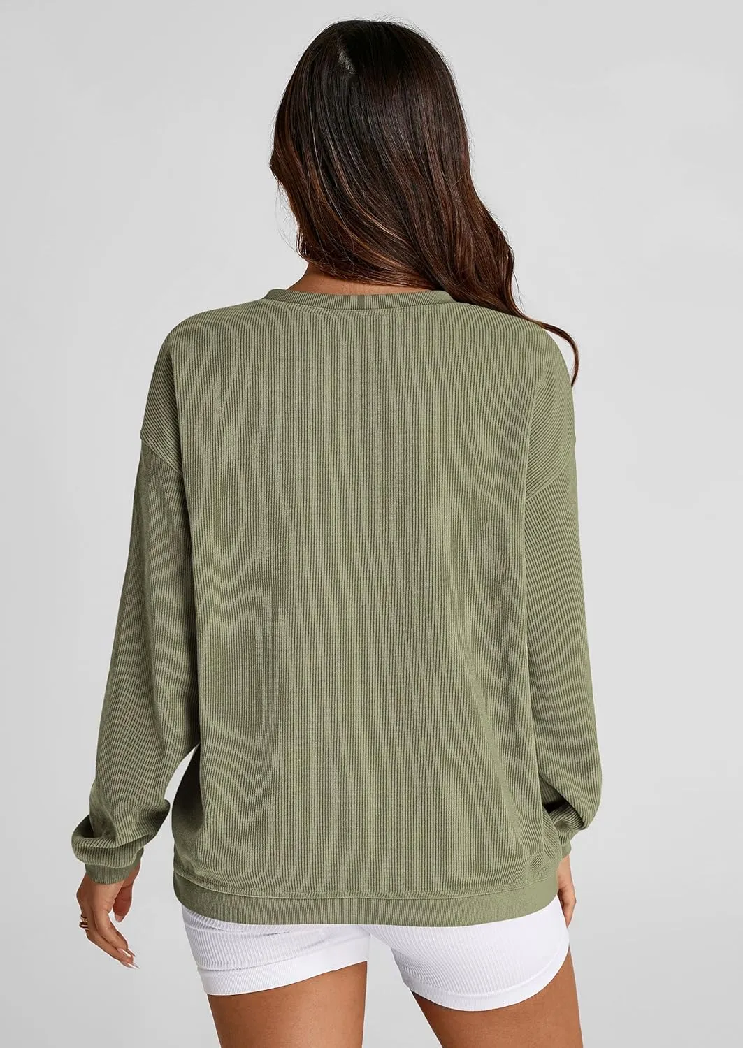PRETTYGARDEN Women's Oversized Sweatshirt Ribbed Corduroy Crewneck Long Sleeve Loose Fit Casual Going Out Pullover Tops