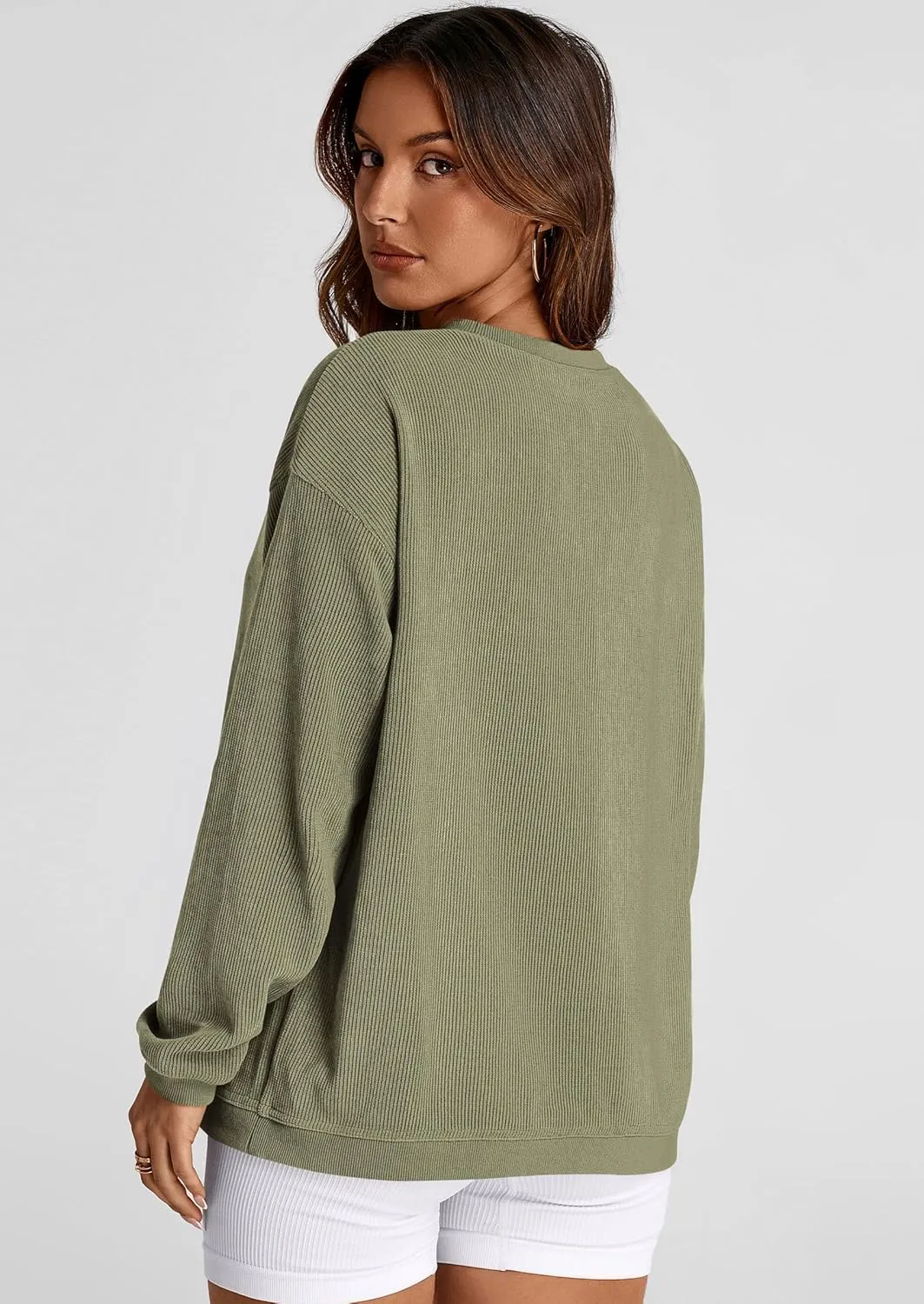 PRETTYGARDEN Women's Oversized Sweatshirt Ribbed Corduroy Crewneck Long Sleeve Loose Fit Casual Going Out Pullover Tops