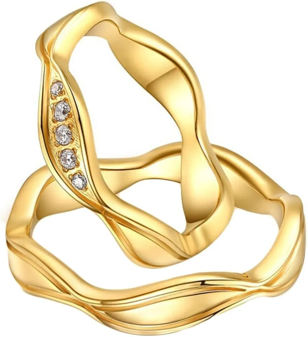 Promise Rings Engravable Wedding Rings for Couples,Stainless Steel Promise Rings Gold Ring with Geometric Ring for Couples