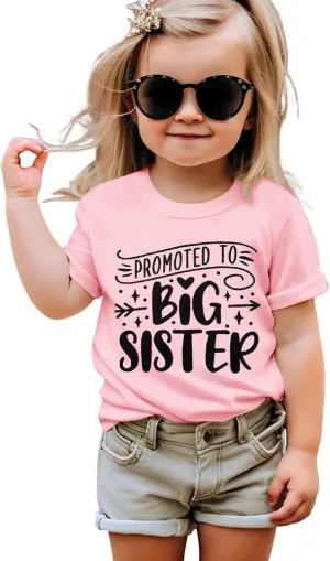Promoted to Big Sister Shirts for Toddler Baby Girls Announcement T-Shirt Summer Short Sleeve Tees Big Sis Tops