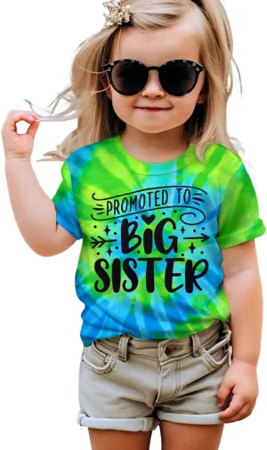 Promoted to Big Sister Shirts for Toddler Baby Girls Announcement T-Shirt Summer Short Sleeve Tees Big Sis Tops