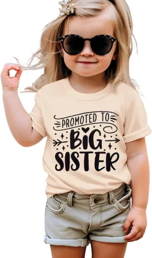 Promoted to Big Sister Shirts for Toddler Baby Girls Announcement T-Shirt Summer Short Sleeve Tees Big Sis Tops