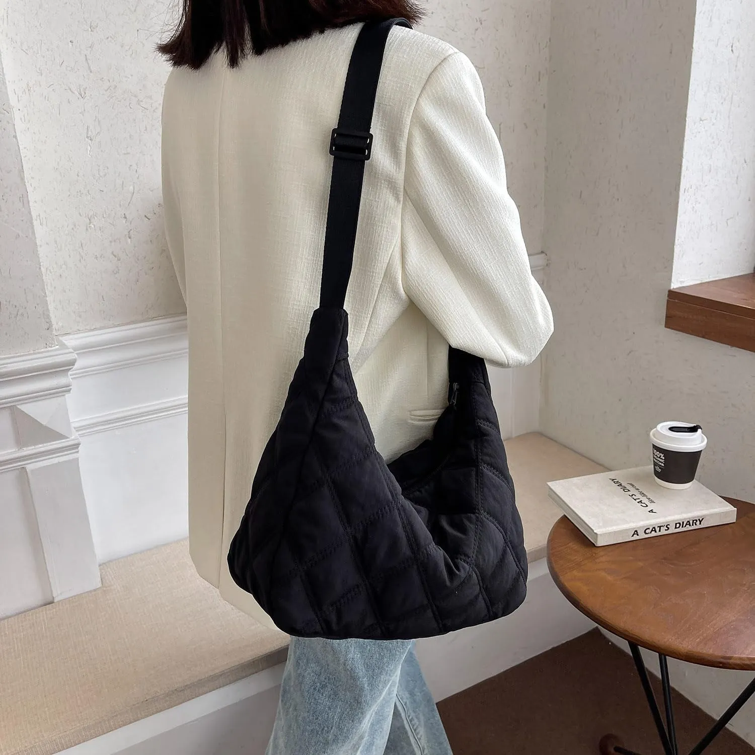 Puffer Quilted Tote Bag for Women Puffy Padded Crossbody Purse Soft Lightweight Shoulder Bag with Zipper