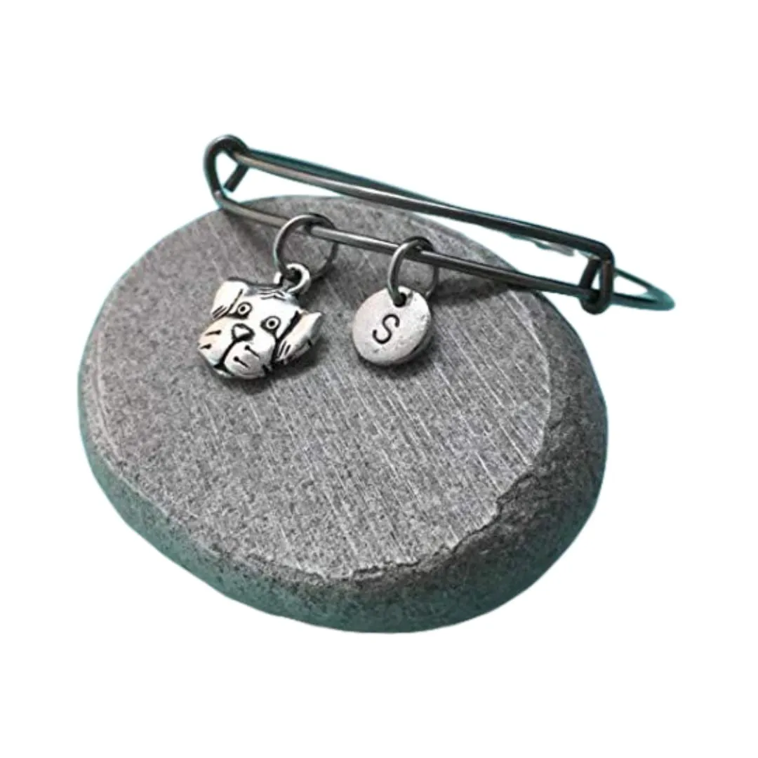 Puppy bangle, puppy charm bracelet, expandable bangle, charm bangle, personalized bracelet, initial bracelet, monogram