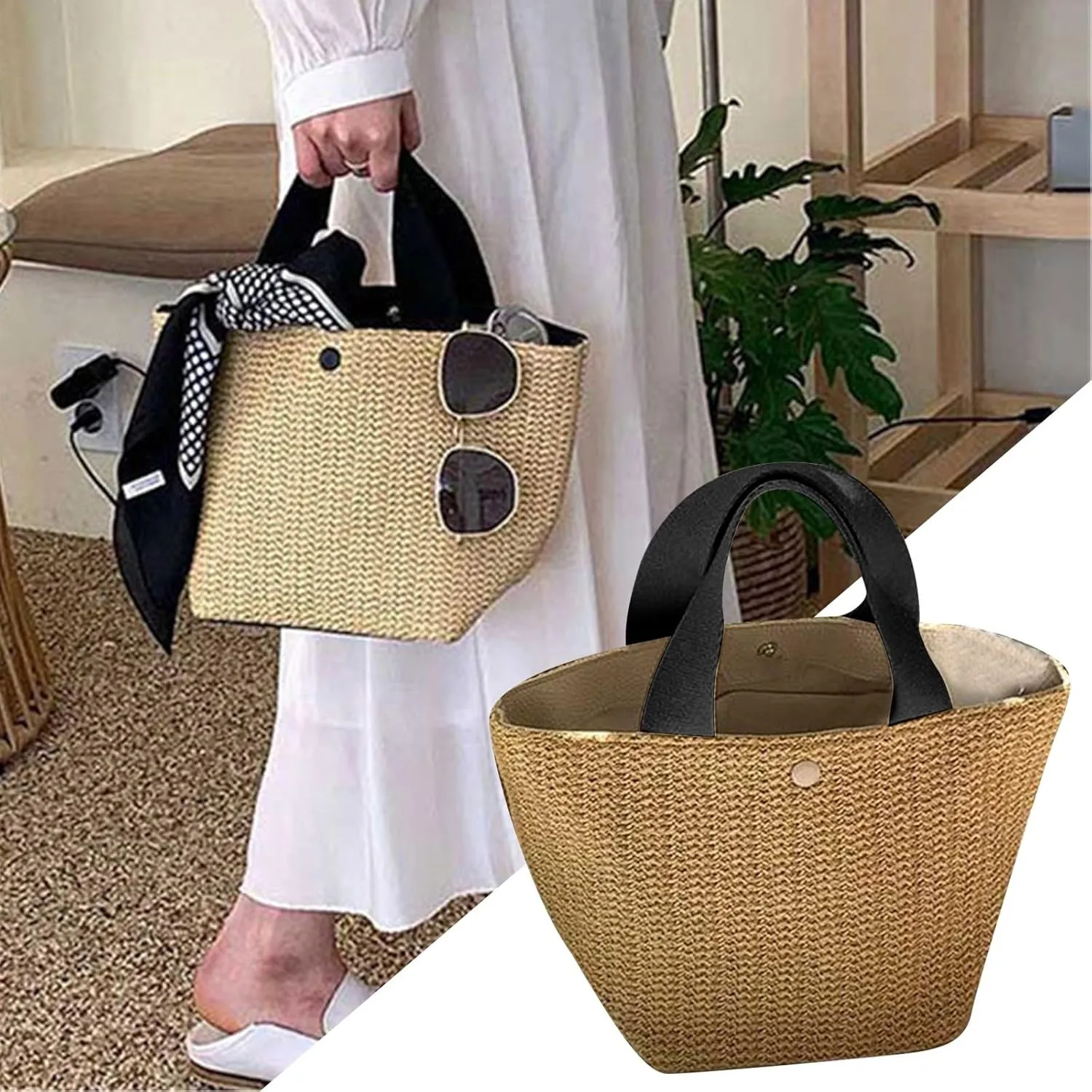 Purse Beach Purse Wicker Bag For Women Rattan Bag Purse Wicker Crossbody Shoulder Bagscosmetic Bag High Capacity