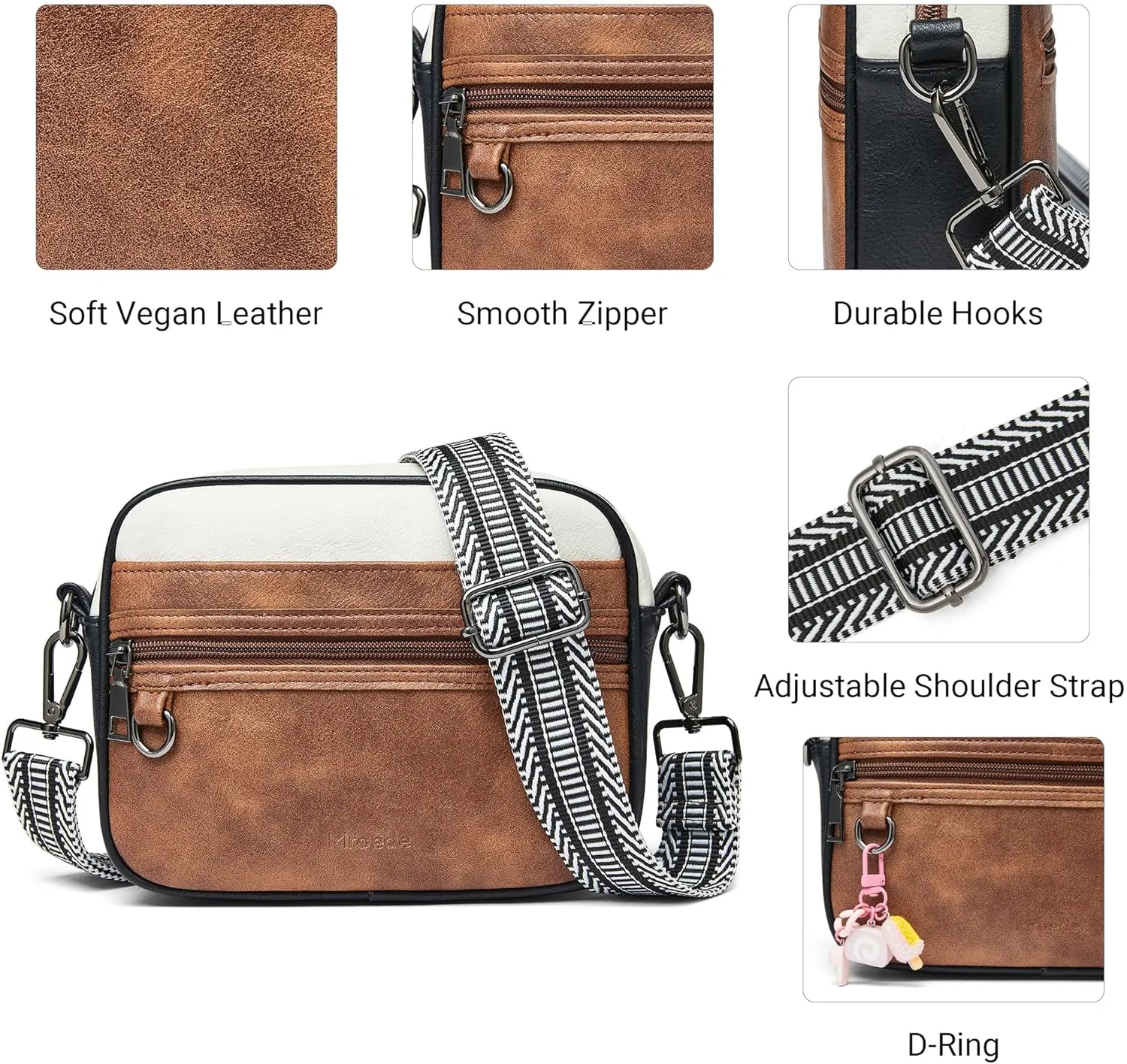 Quilted Crossbody Bags for Women 3-Pockets Crossbody Purses Vegan Leather Shoulder Handbags with Wide Strap