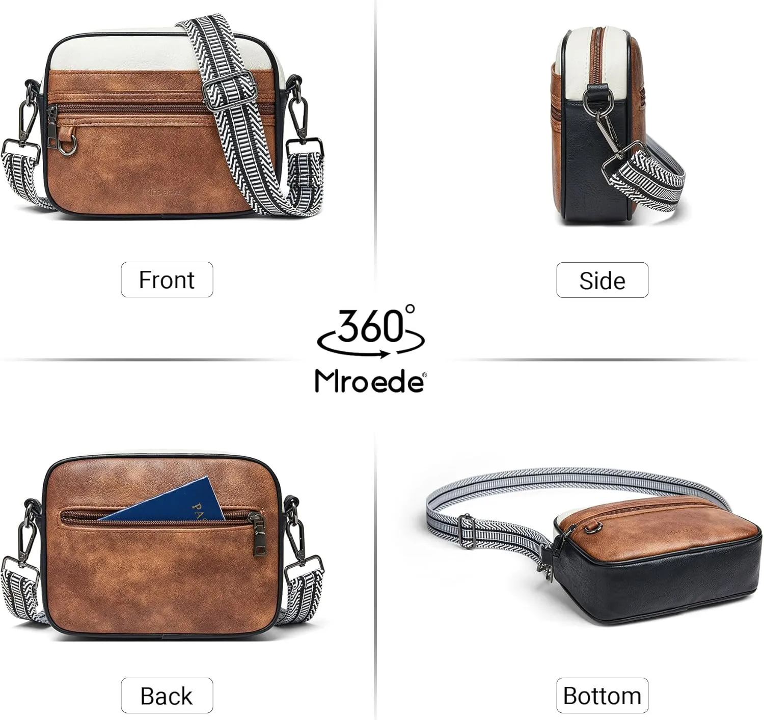 Quilted Crossbody Bags for Women 3-Pockets Crossbody Purses Vegan Leather Shoulder Handbags with Wide Strap