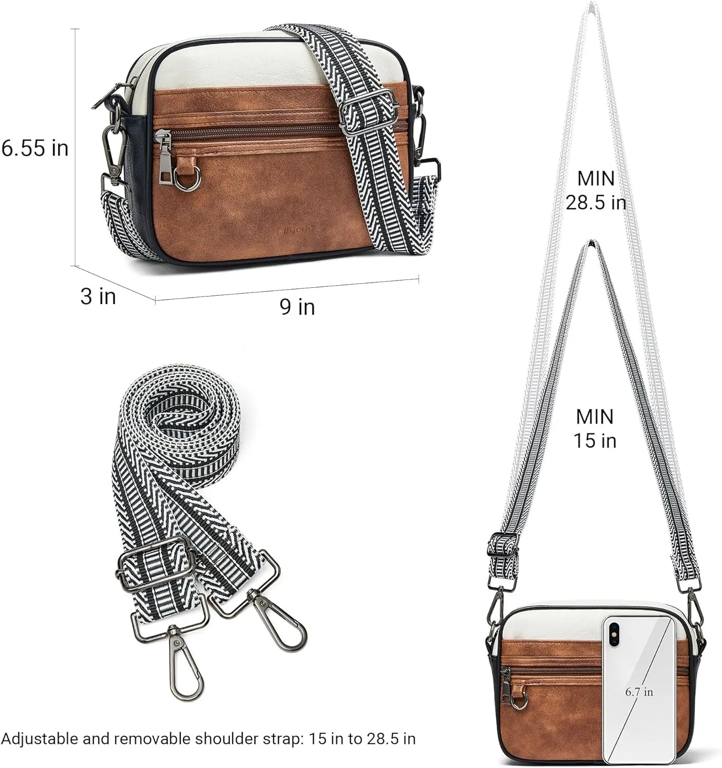 Quilted Crossbody Bags for Women 3-Pockets Crossbody Purses Vegan Leather Shoulder Handbags with Wide Strap
