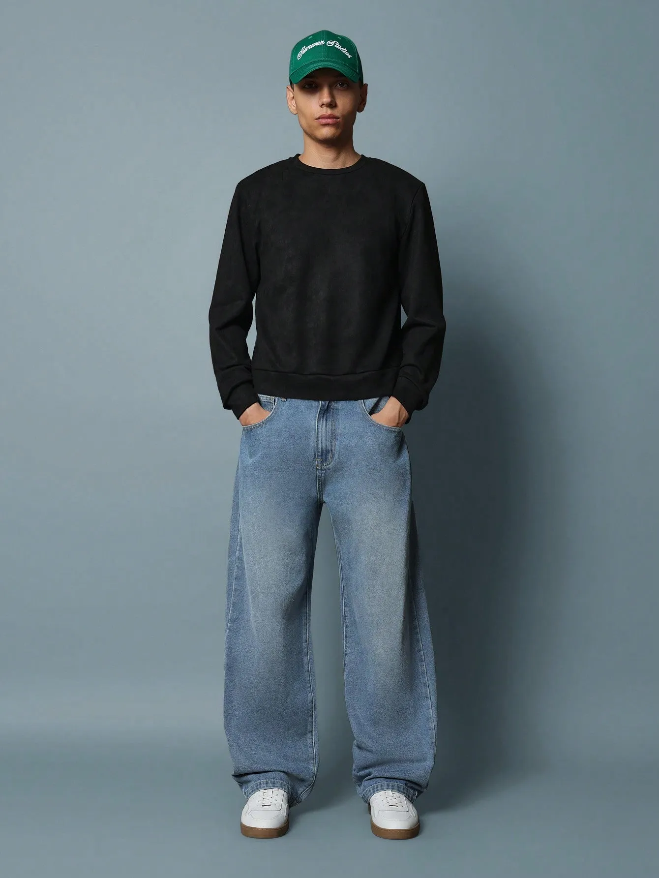 Regular Fit Suedette Shrunken Essential Sweatshirt