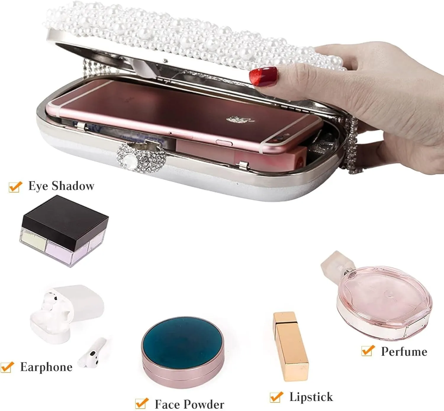Rhinestones Shoulder Crossbody Bridal Wedding Purse Women's Evening Pearl Handbag Crystal Tassel Clutch Purses