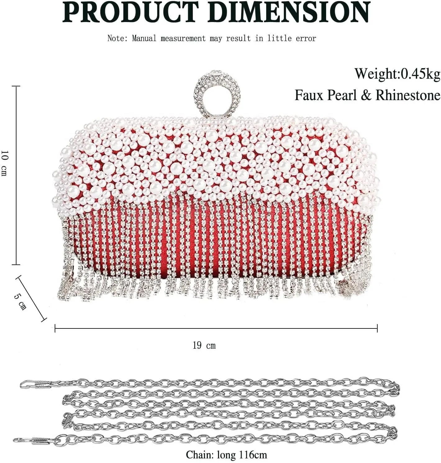 Rhinestones Shoulder Crossbody Bridal Wedding Purse Women's Evening Pearl Handbag Crystal Tassel Clutch Purses