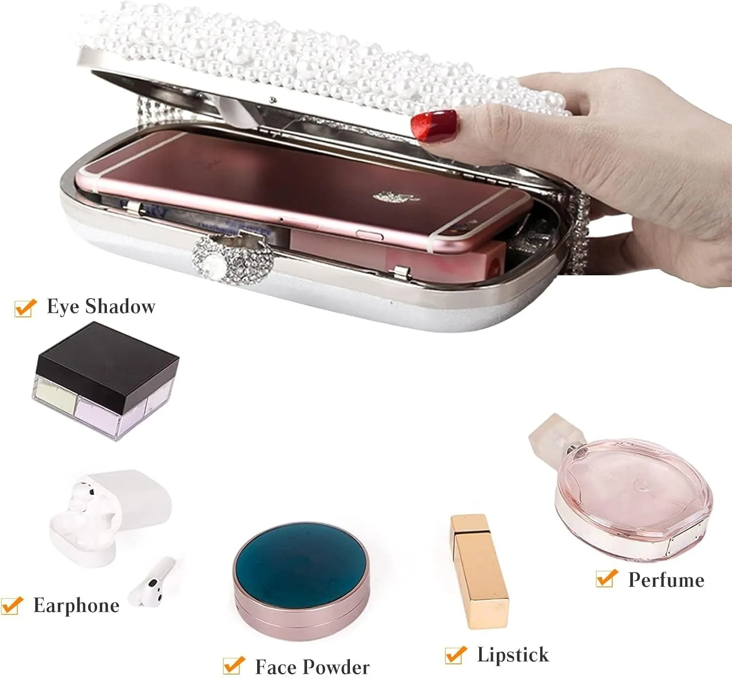 Rhinestones Shoulder Crossbody Bridal Wedding Purse Women's Evening Pearl Handbag Crystal Tassel Clutch Purses