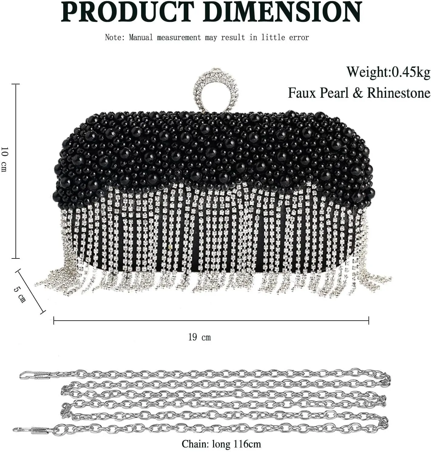 Rhinestones Shoulder Crossbody Bridal Wedding Purse Women's Evening Pearl Handbag Crystal Tassel Clutch Purses