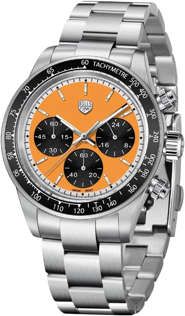 Rollstimi Pagani Design 7931 Men's Panda Dial Watches, Man Quartz Chronograph Wrist Watch VK63 Movement Stainless Steel Band 100M Waterproof Fashion Casual Wristwatch, Luminous, Screw Down Crown