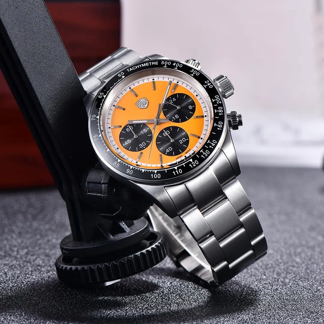 Rollstimi Pagani Design 7931 Men's Panda Dial Watches, Man Quartz Chronograph Wrist Watch VK63 Movement Stainless Steel Band 100M Waterproof Fashion Casual Wristwatch, Luminous, Screw Down Crown