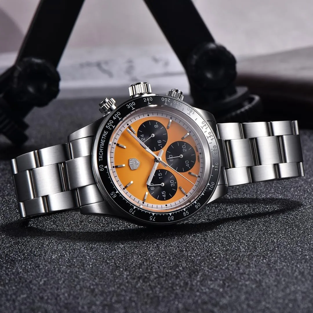 Rollstimi Pagani Design 7931 Men's Panda Dial Watches, Man Quartz Chronograph Wrist Watch VK63 Movement Stainless Steel Band 100M Waterproof Fashion Casual Wristwatch, Luminous, Screw Down Crown