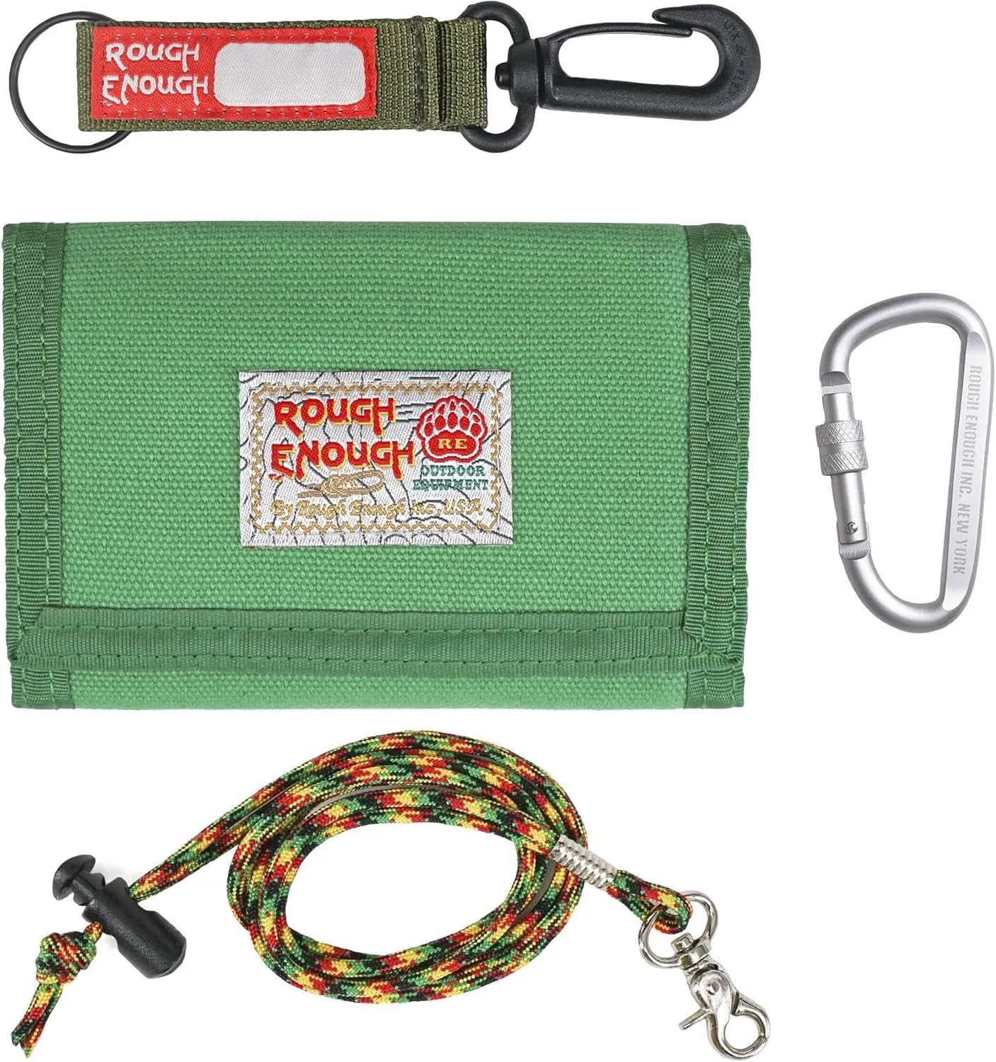 Rough Enough Kids Wallet for Boys Girls Preppy Teen with Neck Lanyard Keychain Canvas Green