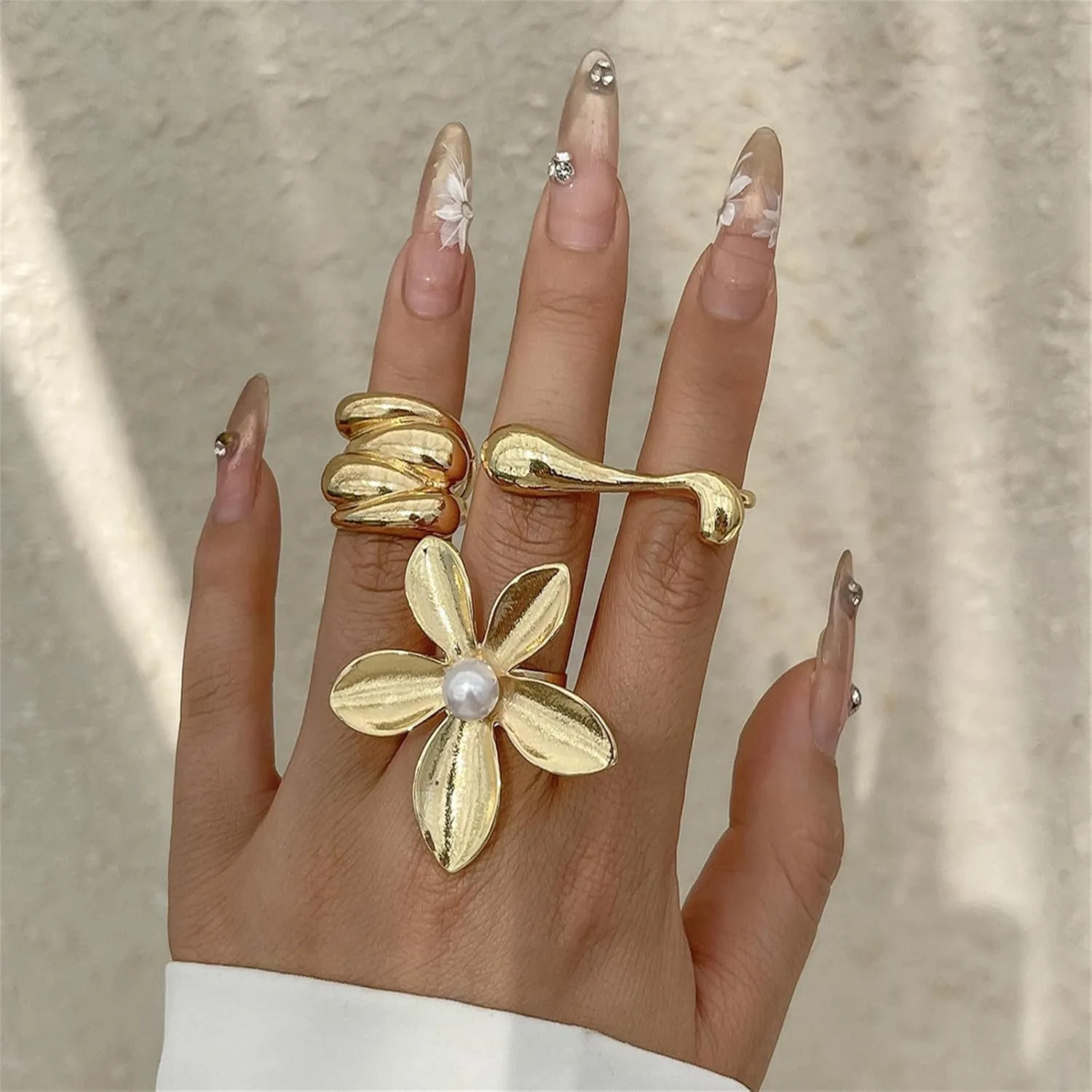 Rrdaily Chunky Gold Stacking Rings for Women, Adjustable Thick Geometric Curved Minimalist Fashion Statement Kunckle Ring