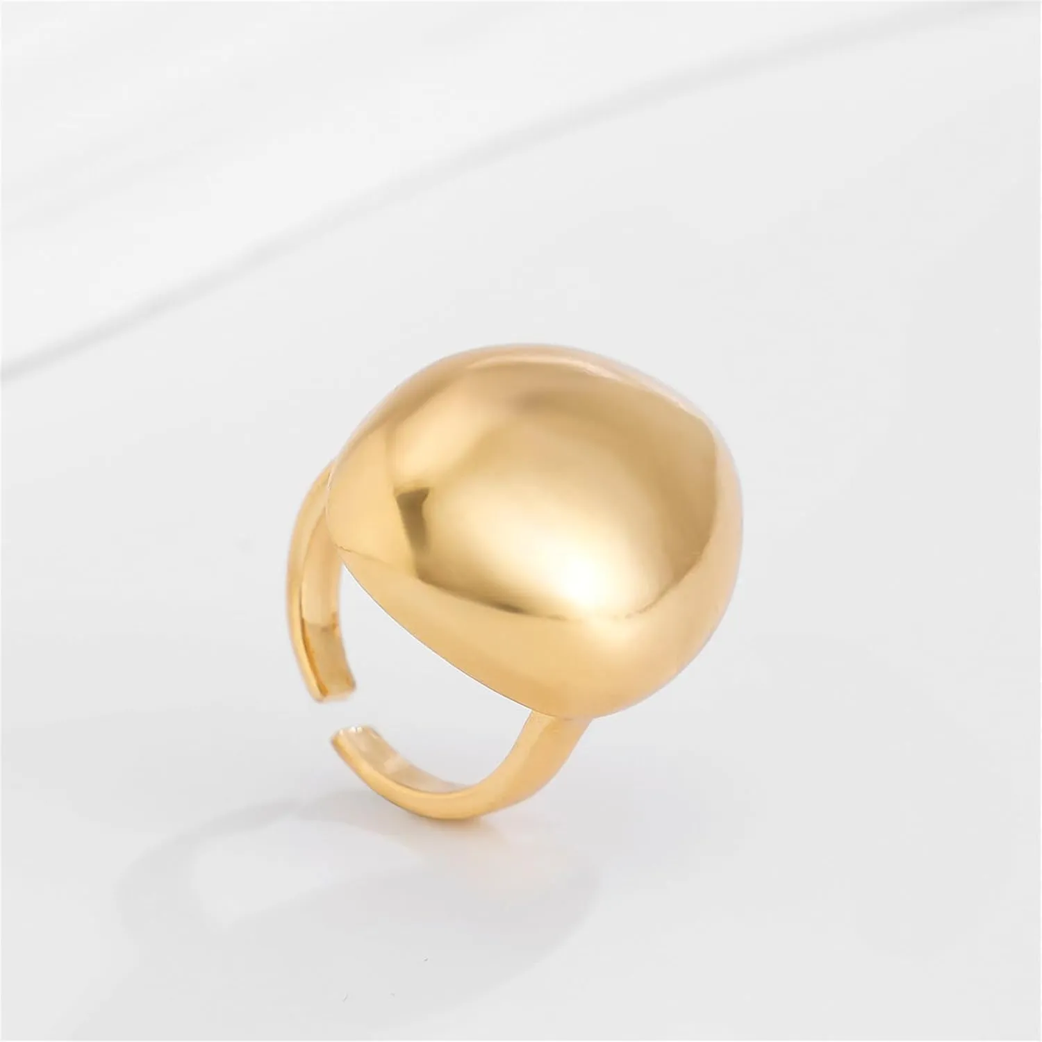 Rrdaily Chunky Gold Stacking Rings for Women, Adjustable Thick Geometric Curved Minimalist Fashion Statement Kunckle Ring