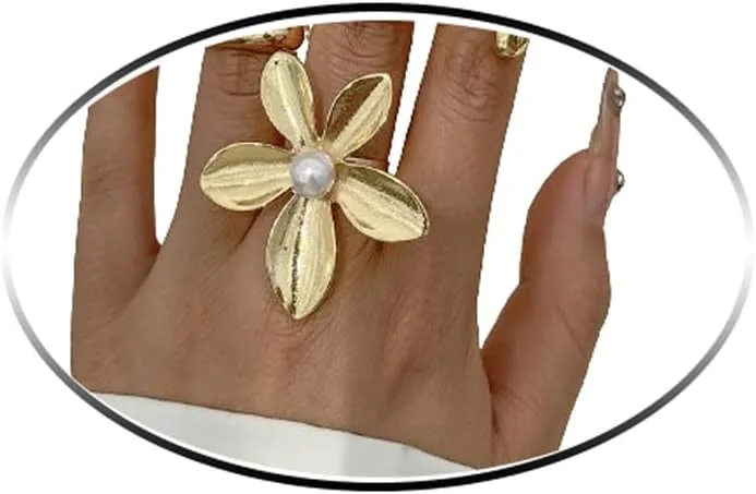 Rrdaily Chunky Gold Stacking Rings for Women, Adjustable Thick Geometric Curved Minimalist Fashion Statement Kunckle Ring