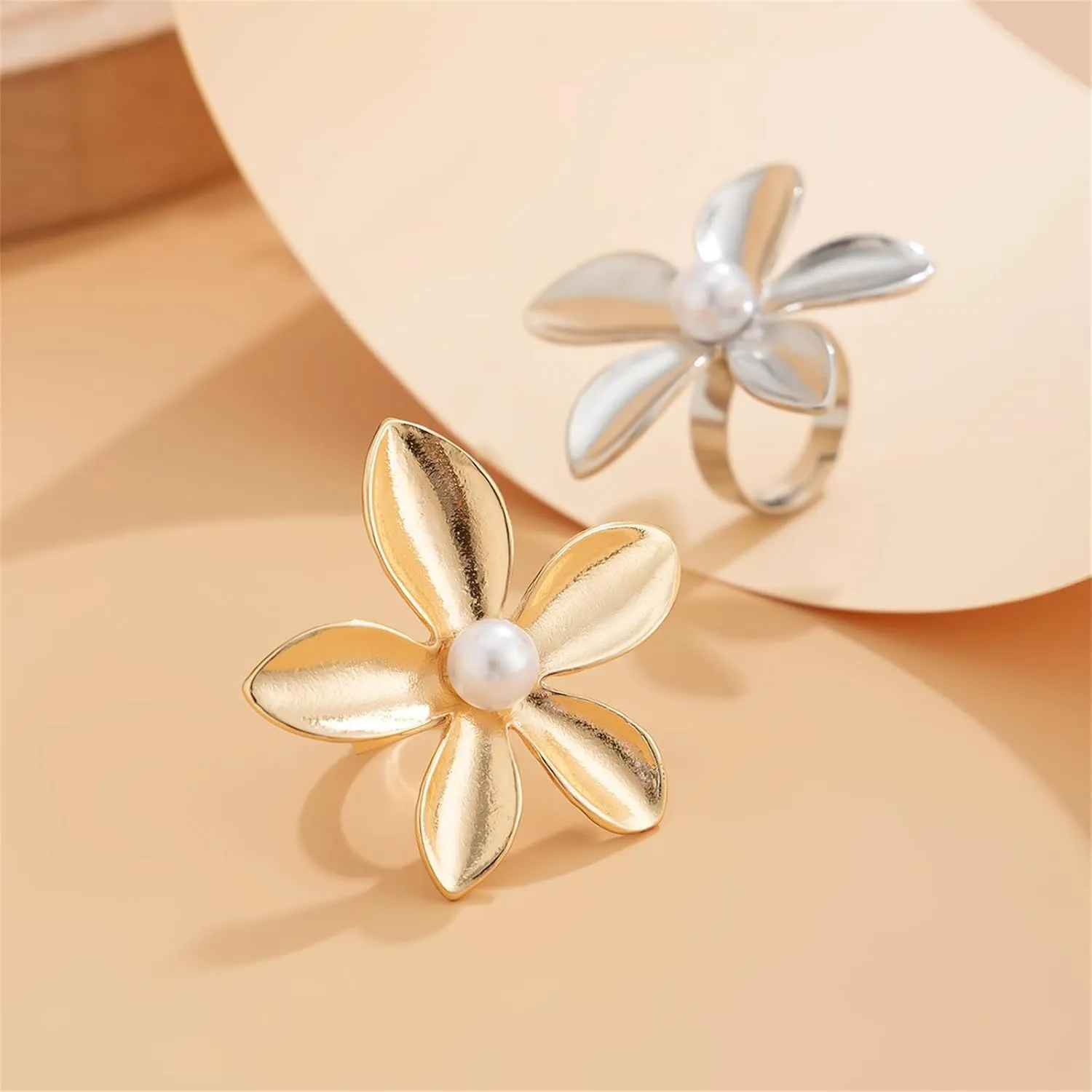 Rrdaily Chunky Gold Stacking Rings for Women, Adjustable Thick Geometric Curved Minimalist Fashion Statement Kunckle Ring