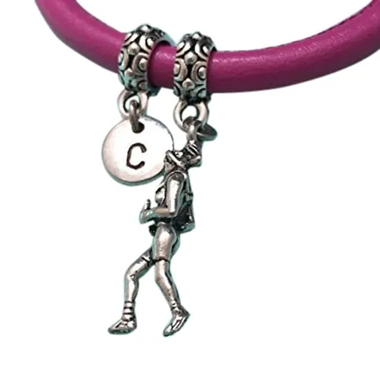 Runner leather bracelet, runner charm bracelet, leather bangle, charm bangle, personalized bracelet, initial bracelet, monogram