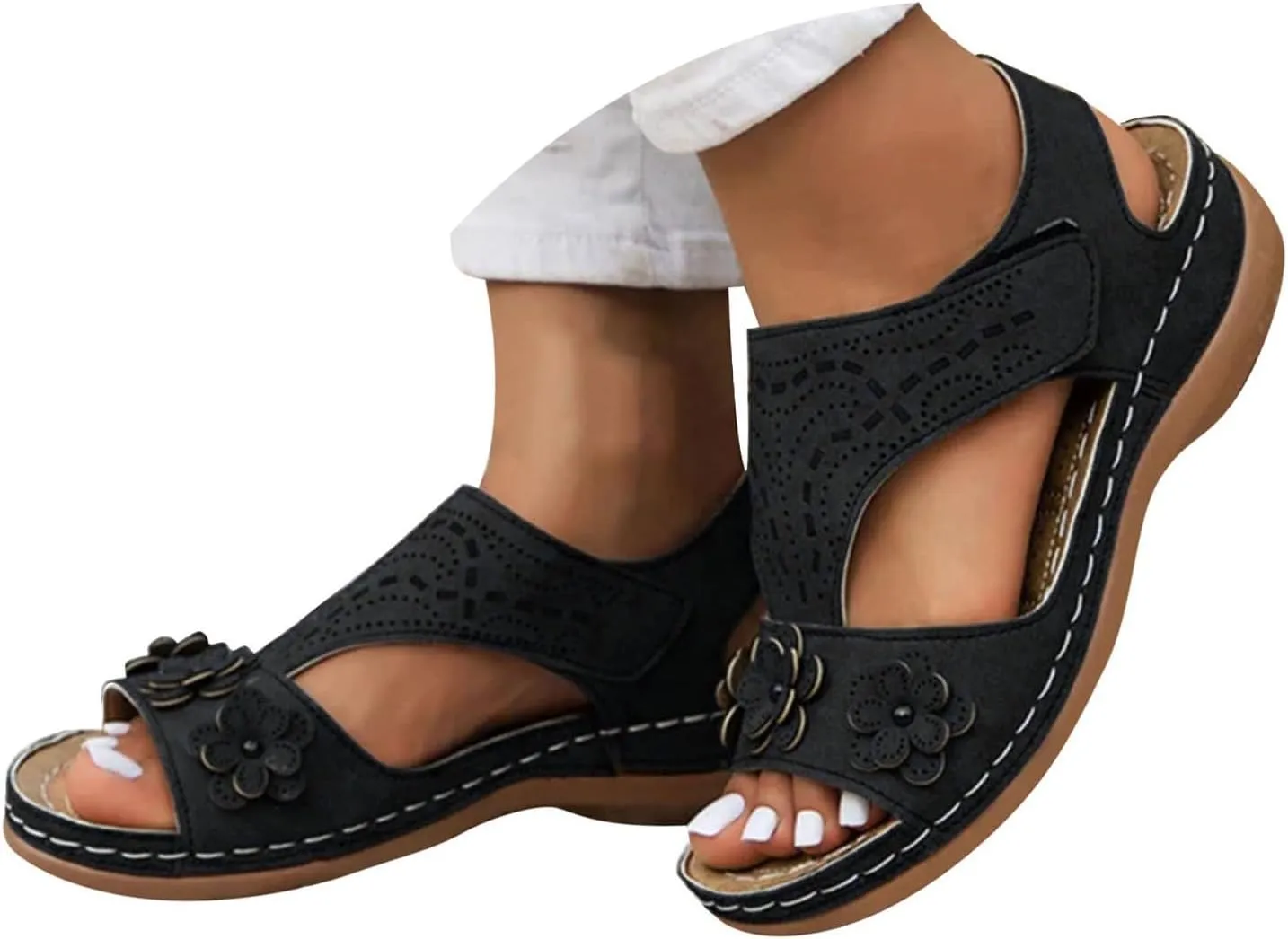 Sandals for Women Comfortable Walking Non Slip Casual Adjustable Strappy Shoes Soft Cushion Orthopedic Sandals Women