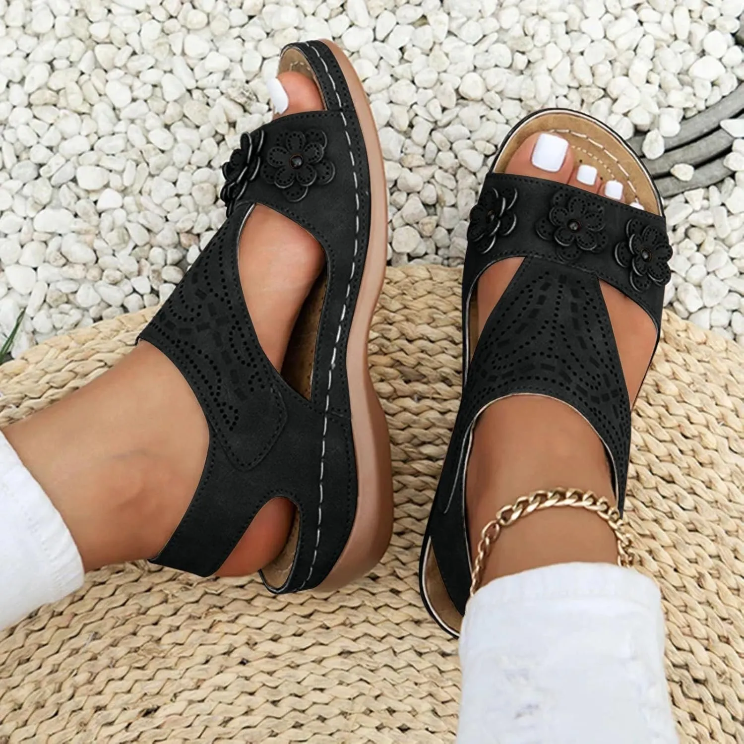Sandals for Women Comfortable Walking Non Slip Casual Adjustable Strappy Shoes Soft Cushion Orthopedic Sandals Women