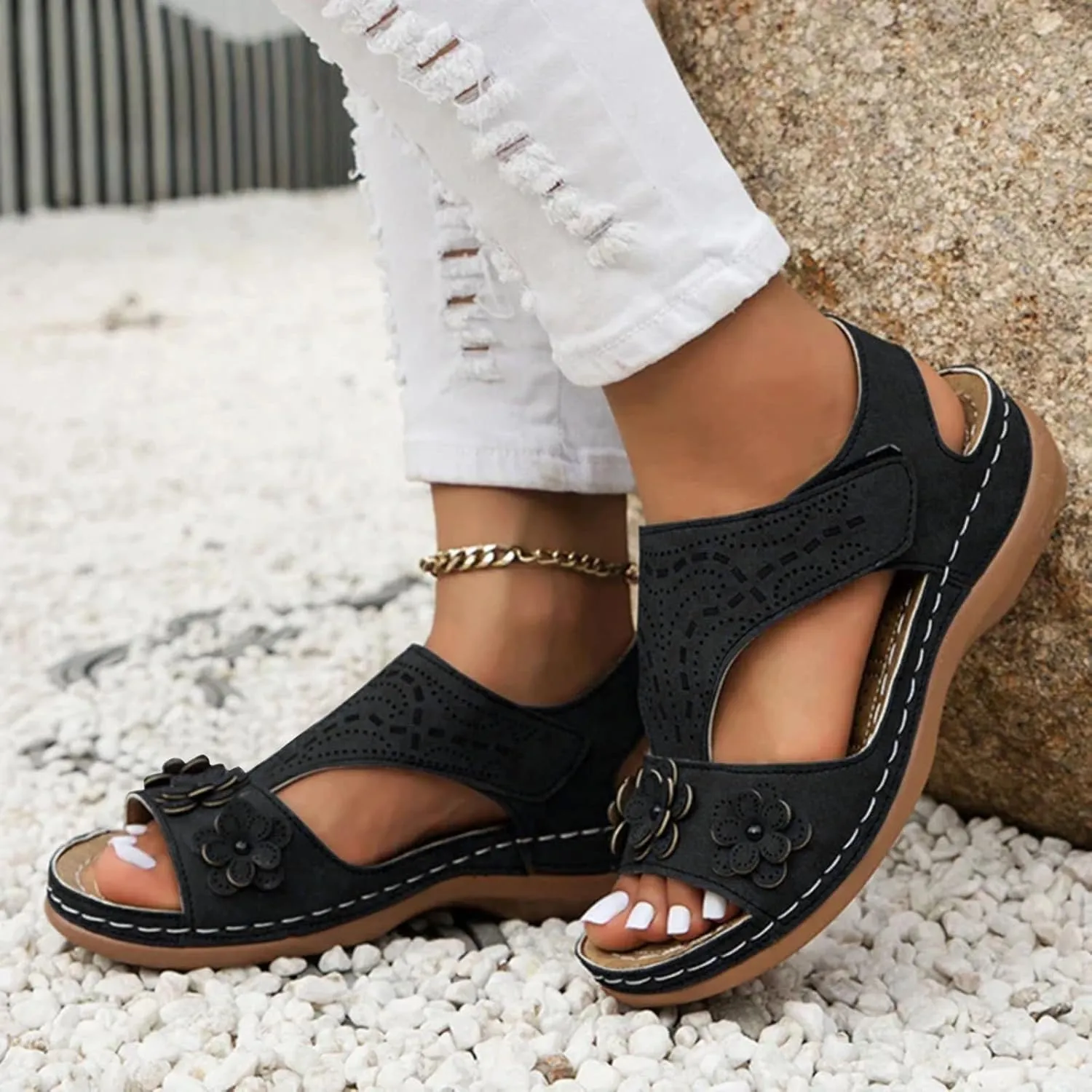 Sandals for Women Comfortable Walking Non Slip Casual Adjustable Strappy Shoes Soft Cushion Orthopedic Sandals Women