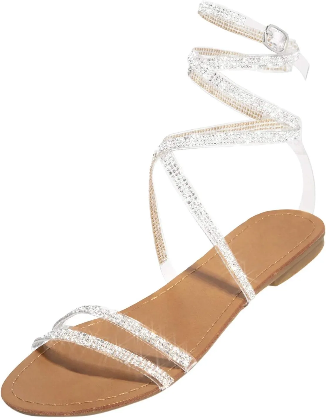 Sandals for Women Summer Dressy, Flat Shoes with Ankle Strap Bohemian Flat Shoes for Women Breathable Slip-on Shoes