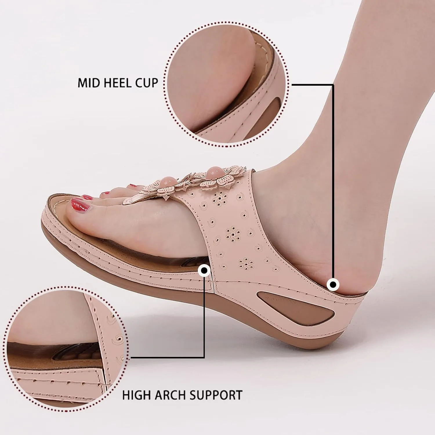 Sandals for Women Wedge Shoes Summer Casual Dressy Orthopedic Flip Flops Comfortable Non Slip Platform Footwear Lightweight Summer Beach Shoes Slip On Indoor Outdoor